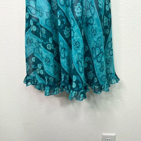 Cinema Etoile Vintage Blue Hipster Y2K Paisley Semi Sheer Ruffle Dress Size L - Picture 3 of 14